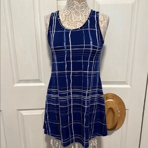 Lildy Pockets Sleeveless Tunic Navy Checkered Mini Dress S-M